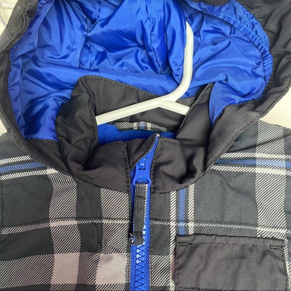 Children Place Winter Jacket Boys Size 6-9 Mos Blue/Black/Grey/White Plaid Lined - Picture 2 of 12